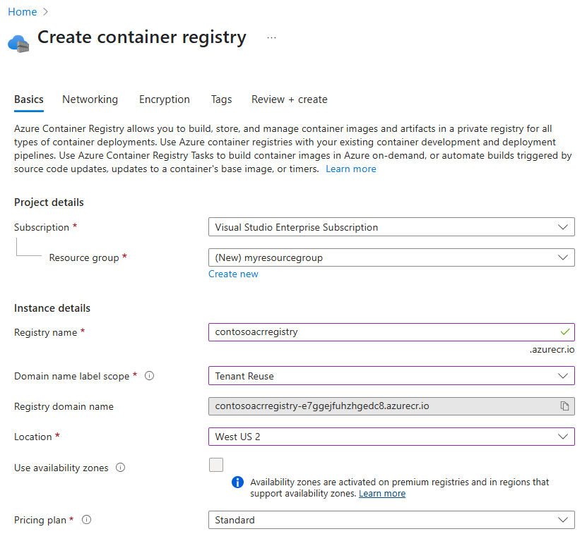 Screenshot della revisione dell'opzione Domain Name Label e del nome DNS.