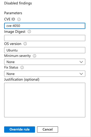 Screenshot che mostra dove visualizzare, eliminare o sostituire una regola per i risultati della vulnerabilità nelle immagini del Registro di sistema.