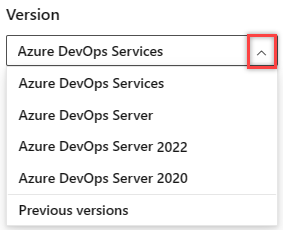 Selezionare una versione dal selettore Della versione del contenuto di Azure DevOps.