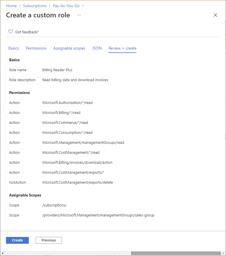 Screenshot della scheda Rivedi e crea.