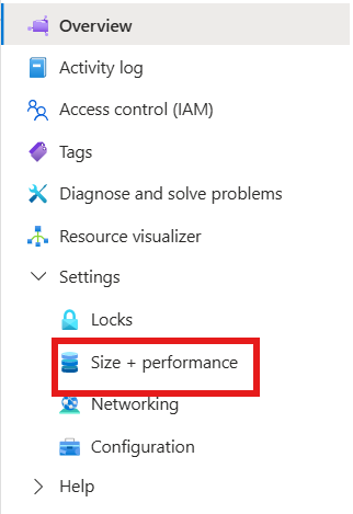 immagine sulla scelta delle dimensioni e delle prestazioni per una condivisione file creata con Microsoft.FileShares