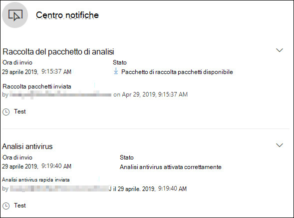 Centro notifiche con informazioni