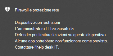 Messaggio di restrizione dell'applicazione