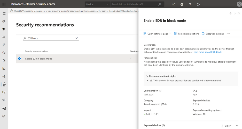 Raccomandazione di attivare EDR in modalità blocco