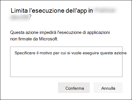 Notifica di restrizione dell'applicazione