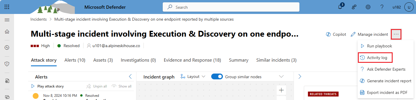 Screenshot che mostra come accedere al log attività di un evento imprevisto.