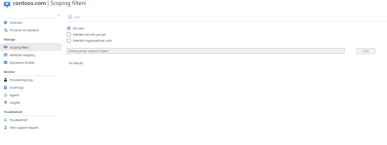 Screenshot dei filtri di ambito.