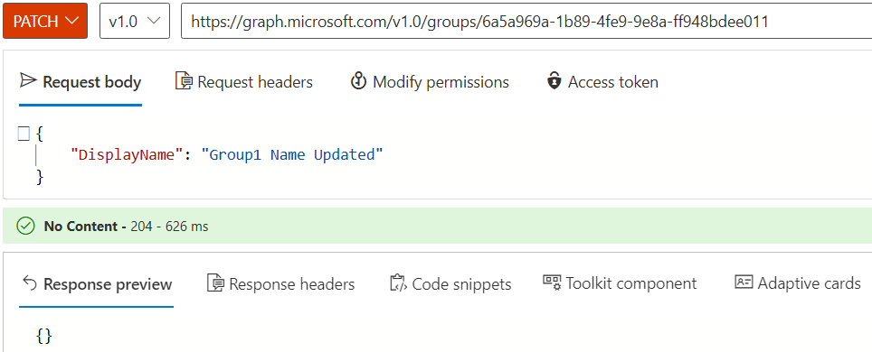 Screenshot di un nuovo tentativo per modificare le proprietà del gruppo.