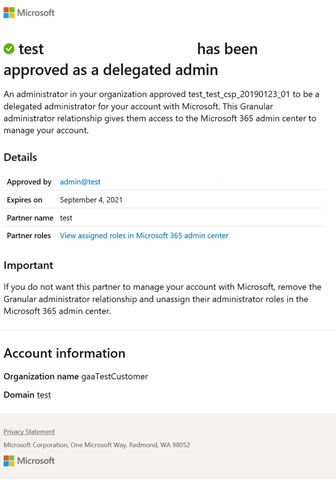 Screenshot che mostra il messaggio di posta elettronica di conferma inviato ai clienti.
