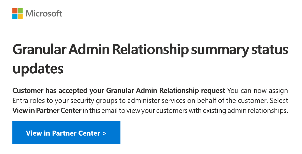 Screenshot che mostra il messaggio di posta elettronica di conferma inviato ai partner.