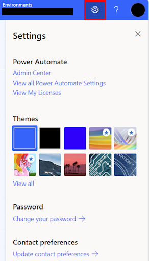 Screenshot delle impostazioni di Power Automate.
