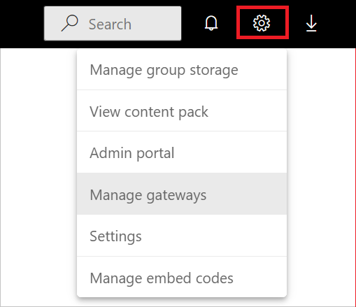 Immagine che mostra la selezione dei gateway di gestione nel servizio Power BI.