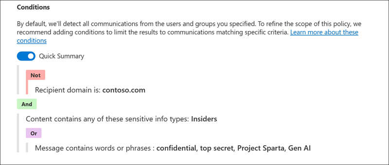 Esempio 1 del generatore di condizioni di conformità delle comunicazioni.