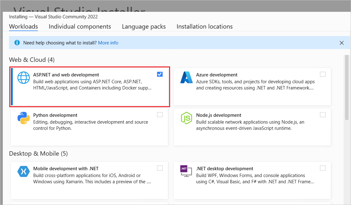 VS22 インストーラーのワークロード