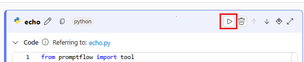 ノード カードの [実行] ボタンを示すスクリーンショット。