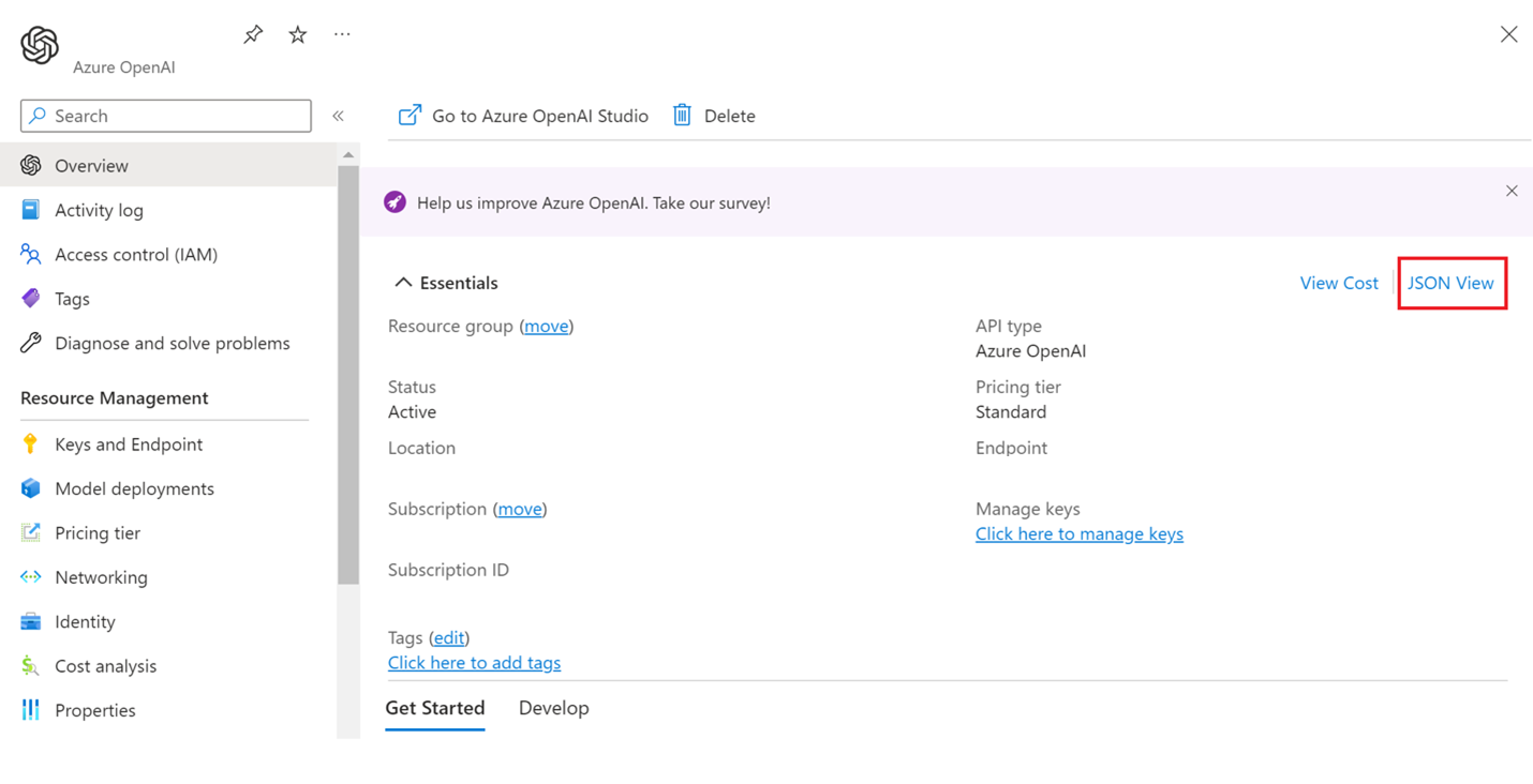 Azure portal のログ状態 json ビュー。