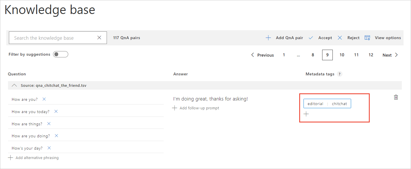 おしゃべり QnAs を追加する