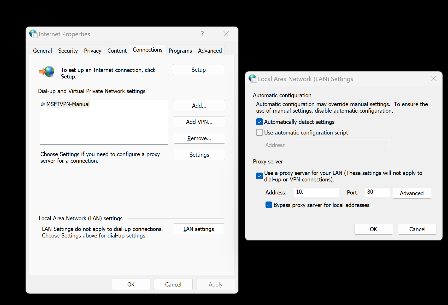 インターネット オプションを示すスクリーンショット。