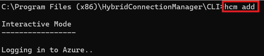 CLI を使用してハイブリッド接続を追加するスクリーンショット。