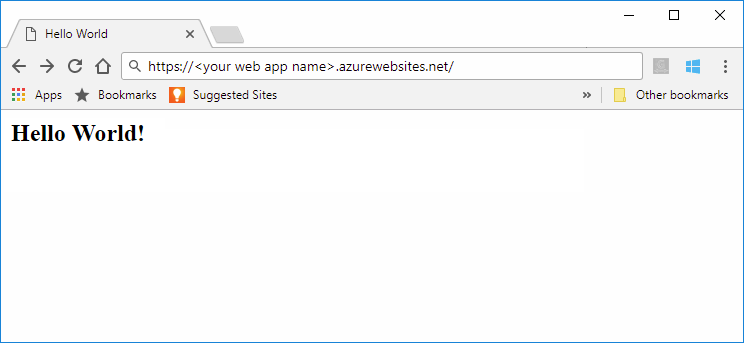 Azure App Service で実行されている Maven Hello World Web アプリのスクリーンショット。