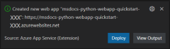 新しい Web アプリのデプロイに使用される VS Code のダイアログ ボックスのスクリーンショット。