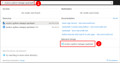 Azure portal でリソース グループを検索して移動する方法のスクリーンショット。
