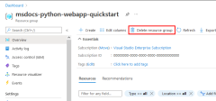 Azure portal の [リソース グループの削除] ボタンの場所のスクリーンショット。