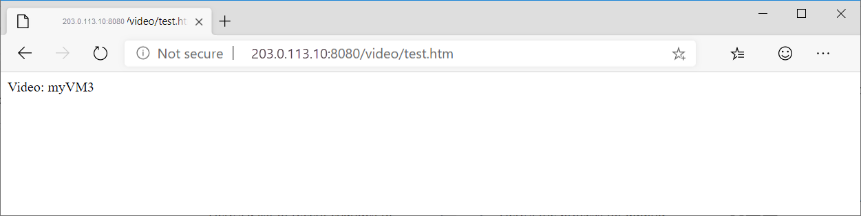アプリケーション ゲートウェイでビデオ URL をテストしているスクリーンショット。