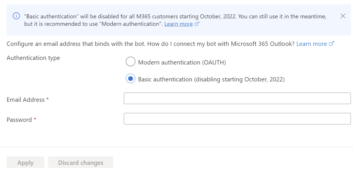 電子メールの資格情報を入力する