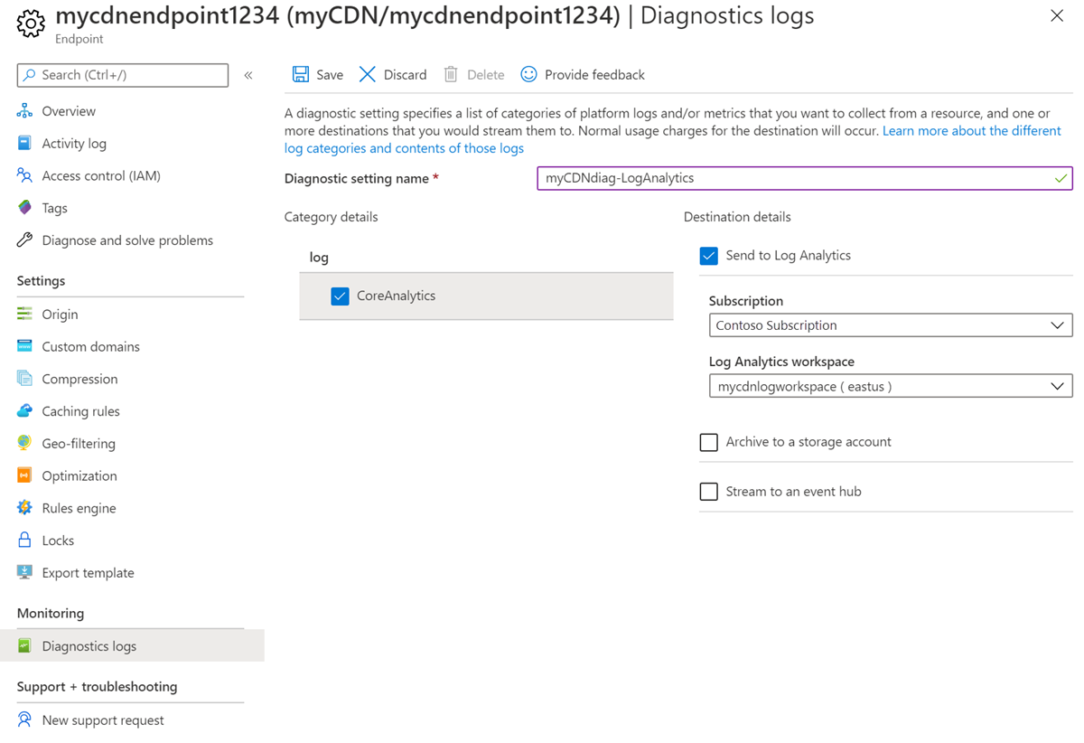  診断ログ - Log Analytics のスクリーンショット。