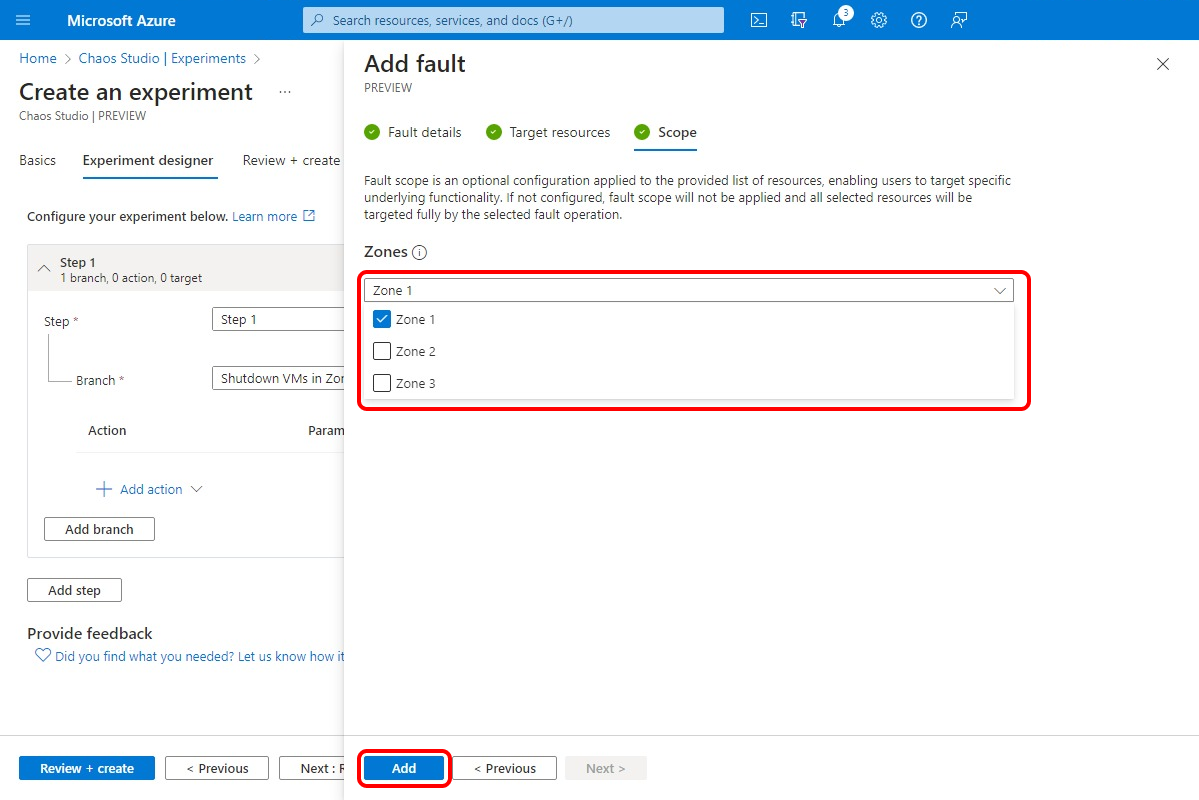 ターゲットでスコープの選択が行われていることを示すスクリーンショット。