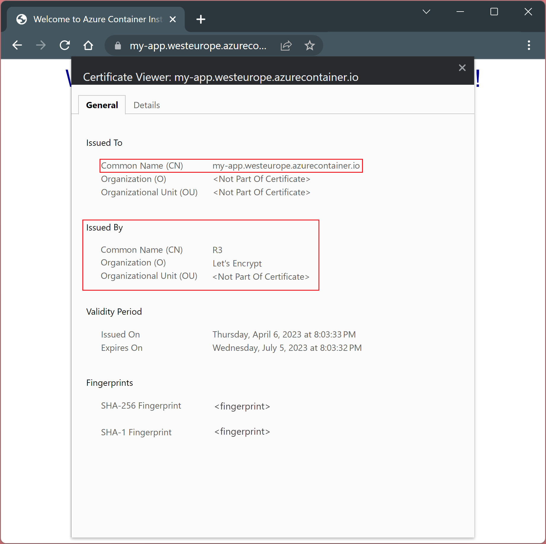 Let's Encrypt によって発行される証明書のスクリーンショット