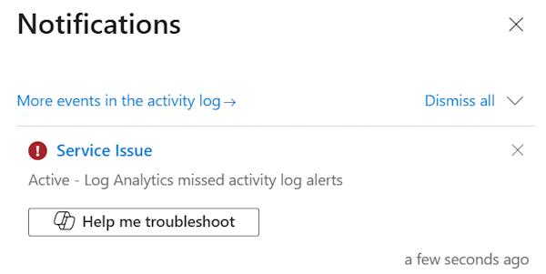 [通知] ウィンドウのエラーのトラブルシューティングに役立つリンクを提供する Azure の Copilot のスクリーンショット。