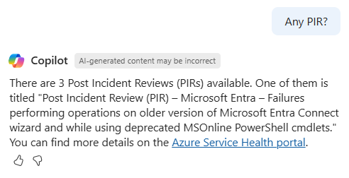 Microsoft Copilot がデータとクリック可能なリンクで応答しているスクリーンショット。
