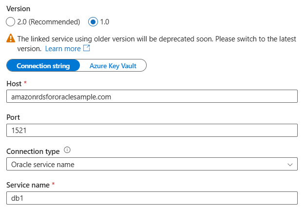 バージョン 1.0 のリンクされたサービスのスクリーンショット。