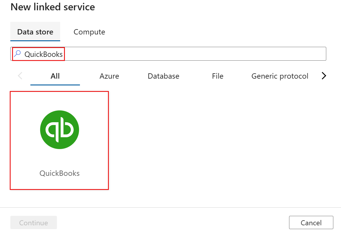 QuickBooks コネクタの検索結果のスクリーンショット。