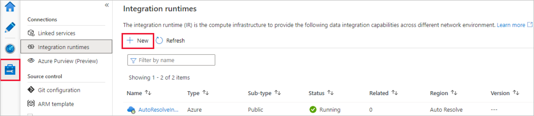新しい Azure IR の作成を示すスクリーンショット。