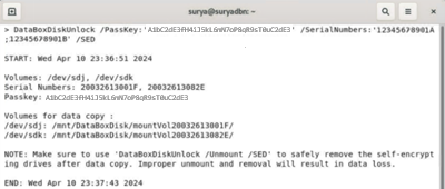 正常にロック解除された Data Box Disk を示す画面キャプチャ。