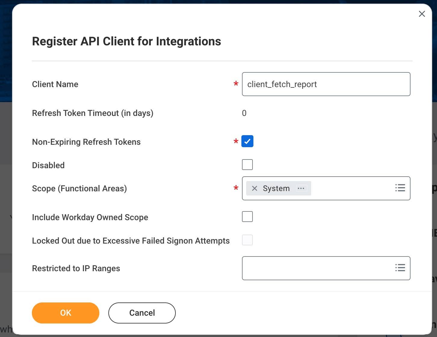[Workday Register API Client for Integrations] ダイアログ ボックス