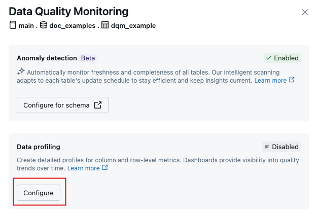 [データ品質モニター] ダイアログ。