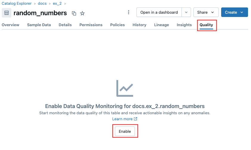[データ プロファイル品質] タブ (まだ有効になっていません)。