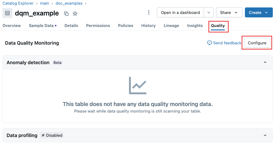 [データ プロファイル品質] タブ (既に有効)。