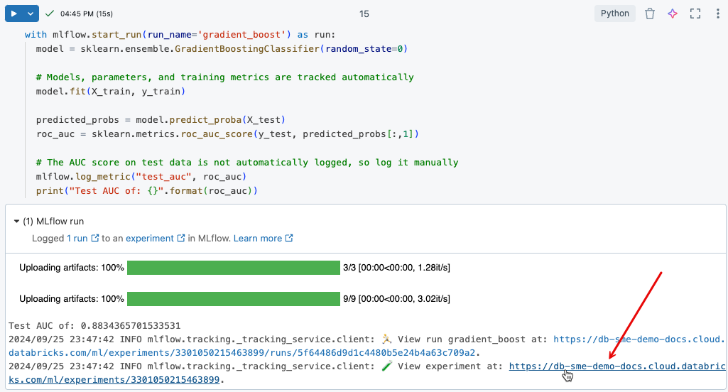 セルの結果の実験へのリンク。