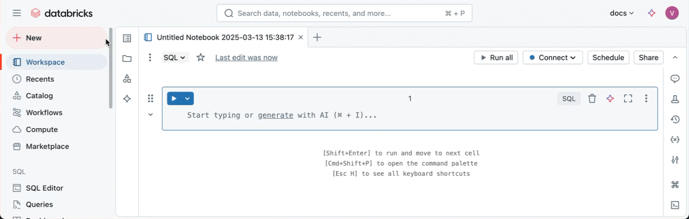 左側のサイドバーの新しいボタンからノートブックを作成します。