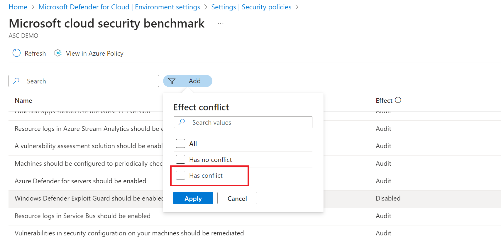 さまざまな値での標準の割り当てを管理する方法を示すスクリーンショット。