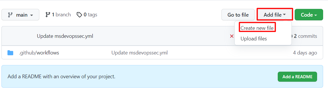 ユーザーに新しいファイルの作成方法を示すスクリーンショット。