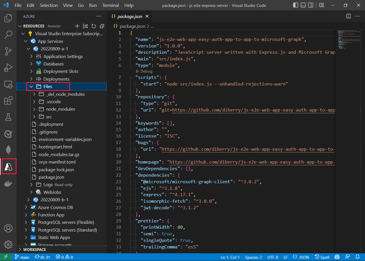 [Azure App Service と Azure Functions アプリ拡張機能の両方がリモート ファイルのビューを提供します。