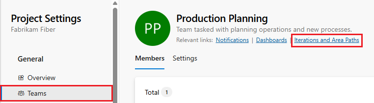 イテレーションとエリア パスを示すスクリーンショット。