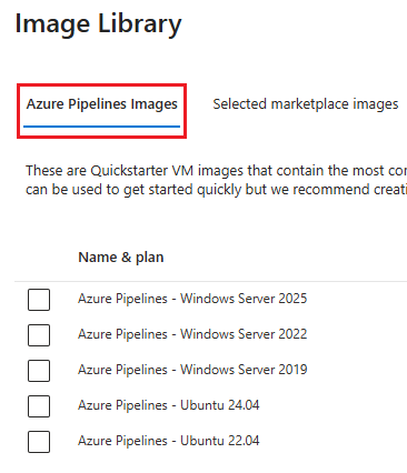 Azure Pipelines イメージのスクリーンショット。