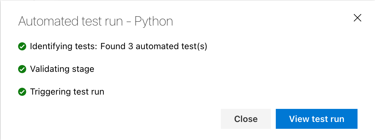テスト実行の開始を示すスクリーンショット。